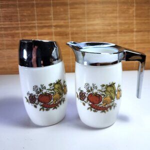Dominion Glass Spice of Life Cream and Sugar Set Mid Century Country Kitchen